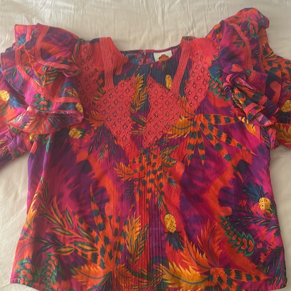 Vibrant Cotton Long Sleeve Colorful Ruffled Shoulder top